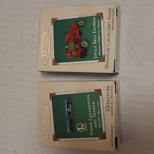 Set of 2 Vintage Hallmark Keepsake  Miniature Die Cast Metal Train Ornaments